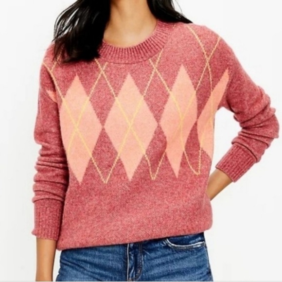 Loft Coral Blush Argyle Wool Sweater - Picture 2 of 8
